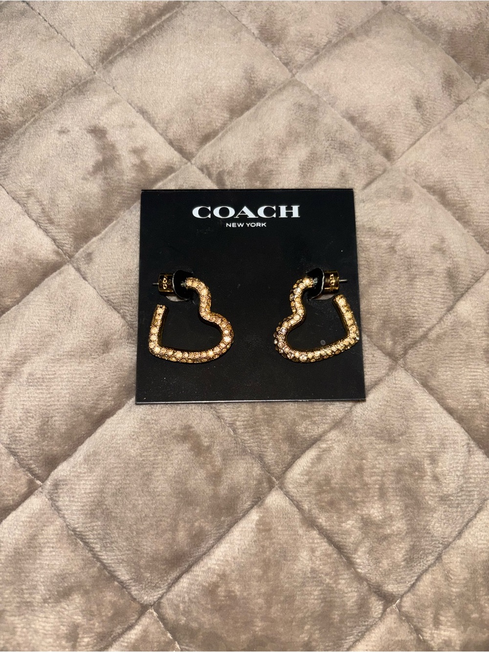 COACH Gold Crystal Heart Hoop Earrings